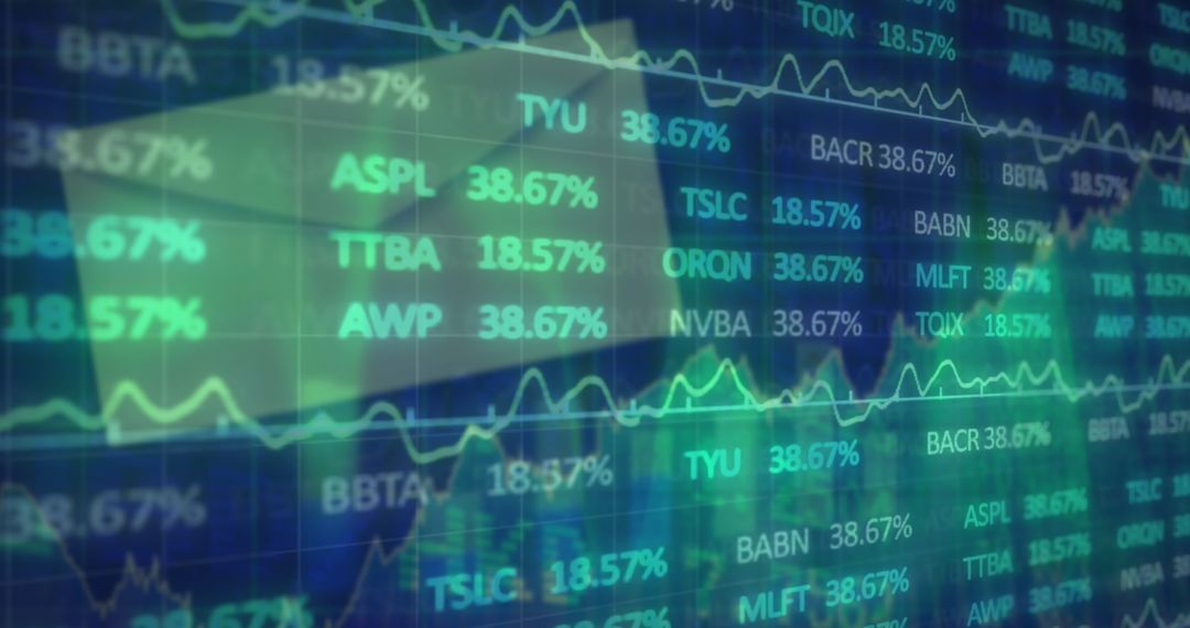 Financial Data Display with Envelope Graphic Overlay