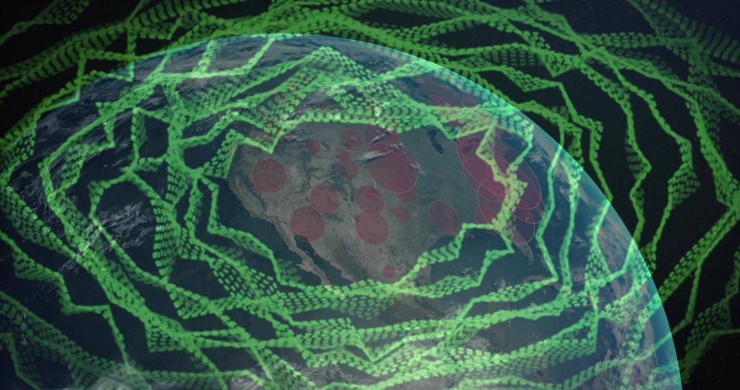 Futuristic Earth with Green Binary Streams and Red Hotspot Markers