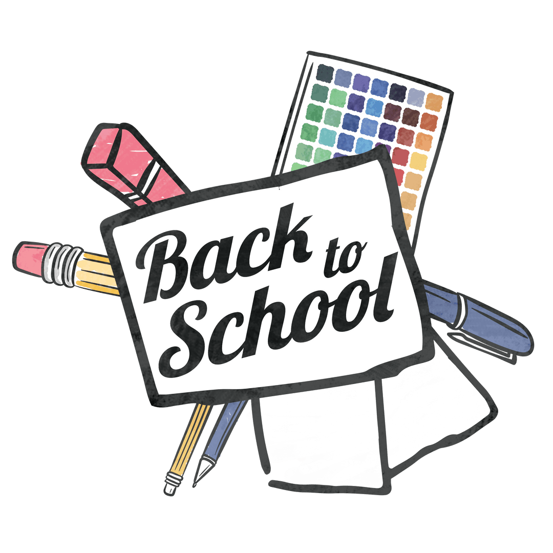 Transparent Back to School Art with Stationery and Paint Palette