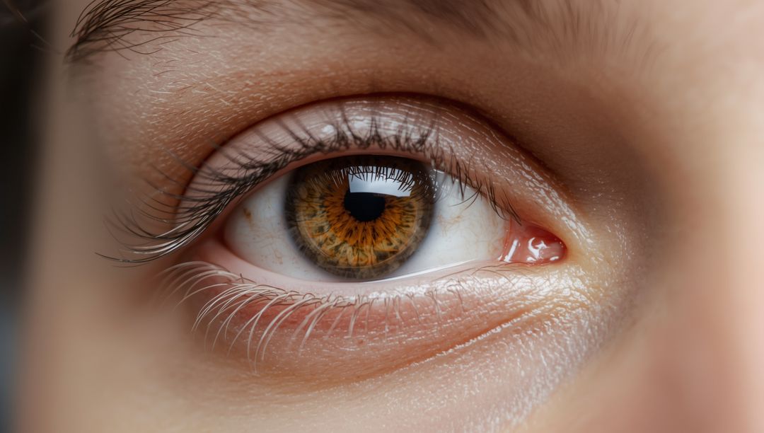 Macro Close-Up of Hazel Eye with Detailed Iris and Eyelashes