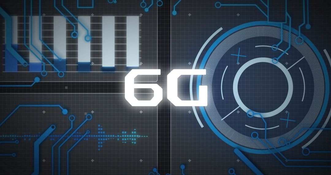 6G Technology Concept with Circuit Board and Digital Data Connections