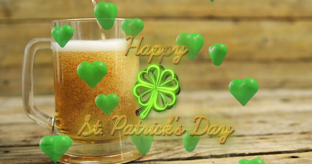 St. Patrick's Day Beer with Green Shamrock and Hearts