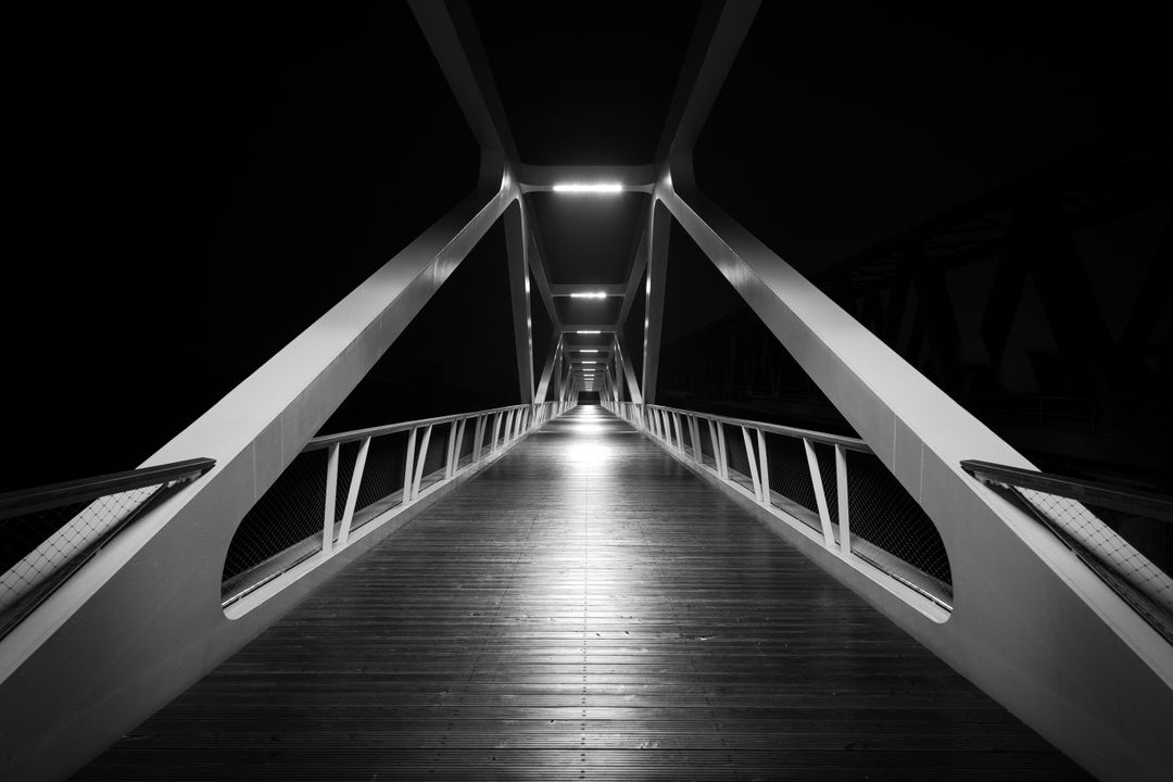 Modern Architectural Bridge at Night in Black and White - Free Images, Stock Photos and Pictures on Pikwizard.com