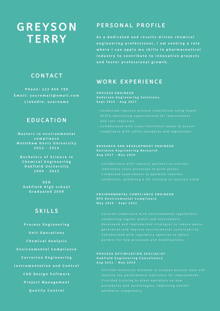 Structured Resume Template with Aquatic Theme for Professional or Academic Use - Download Free Stock Templates Pikwizard.com