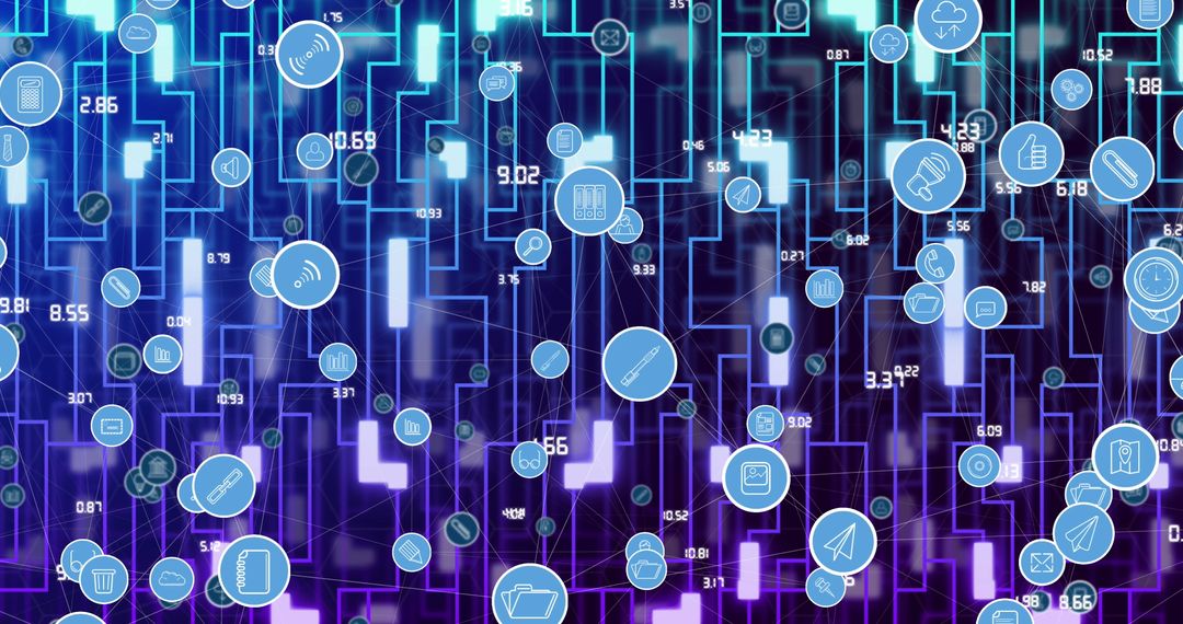 Abstract Digital Interface with Communication Icons Over Blue Electronic Background