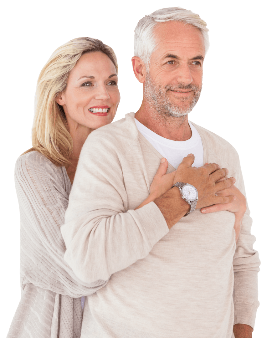 Transparent Couple Embracing While Smiling Happily