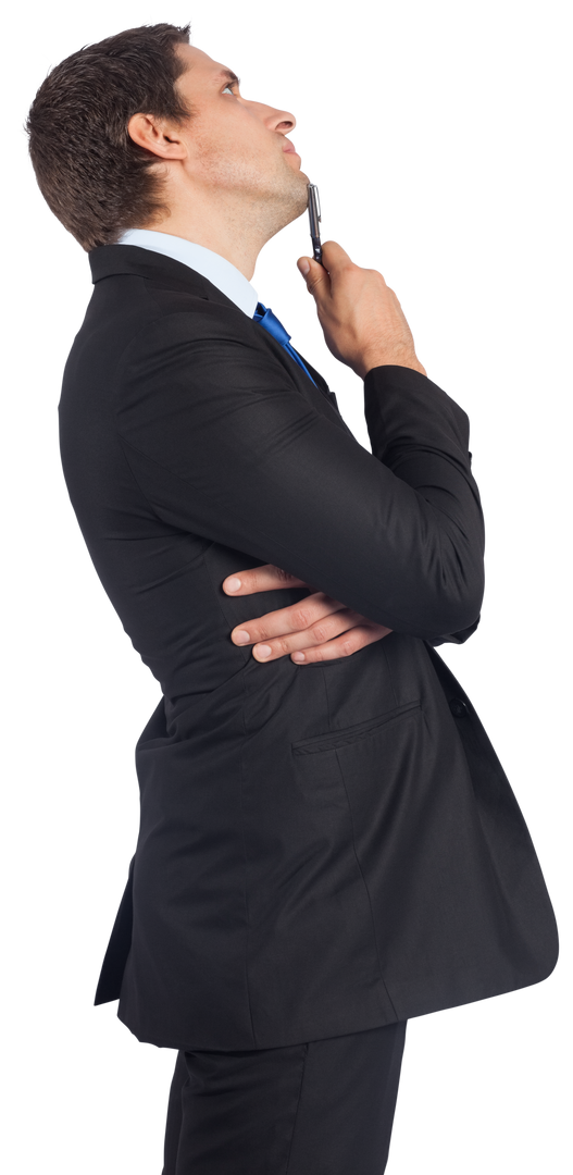 Pensive Businessman Holding Pen on Transparent Background - Download Free Stock Images Pikwizard.com