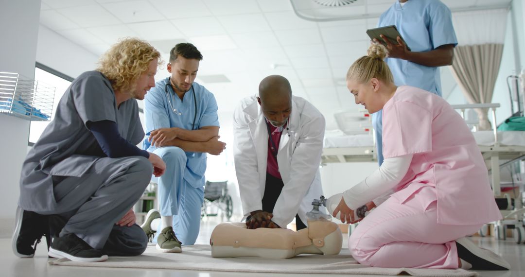 Medical Team Demonstrating CPR Technique on Training Manikin - Free Images, Stock Photos and Pictures on Pikwizard.com