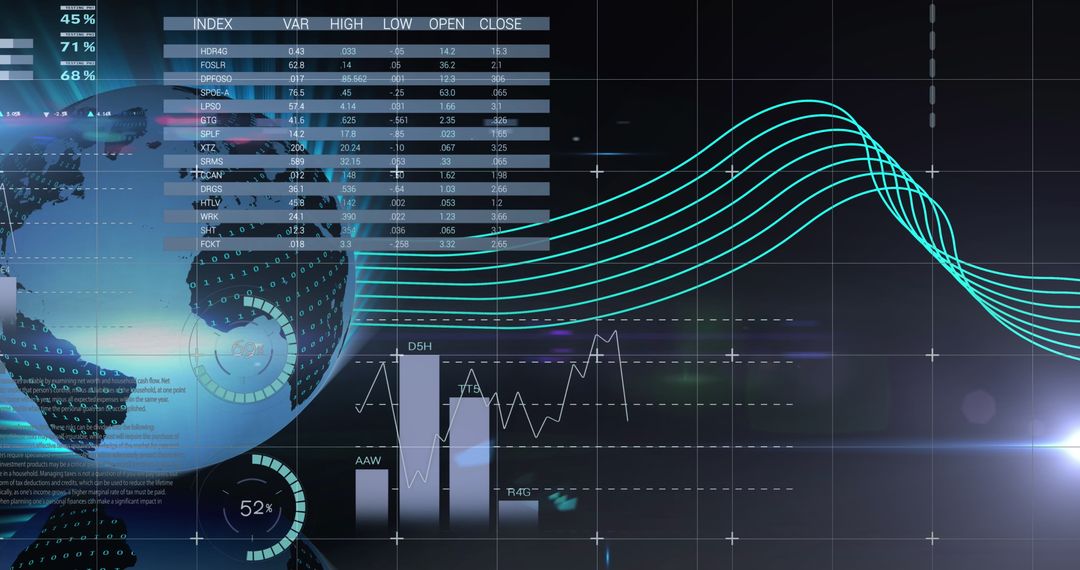 Digital Data Visualization with Spinning Globe and Blue Grid