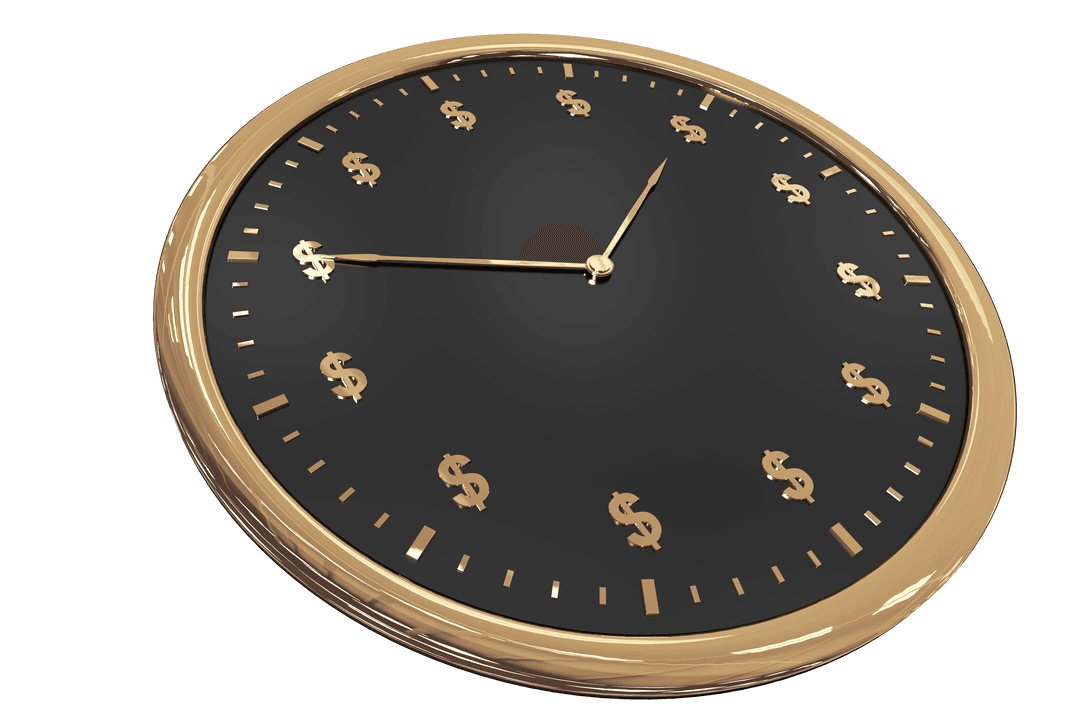Transparent Golden Clock with Dollar Symbols Expressing Time and Wealth