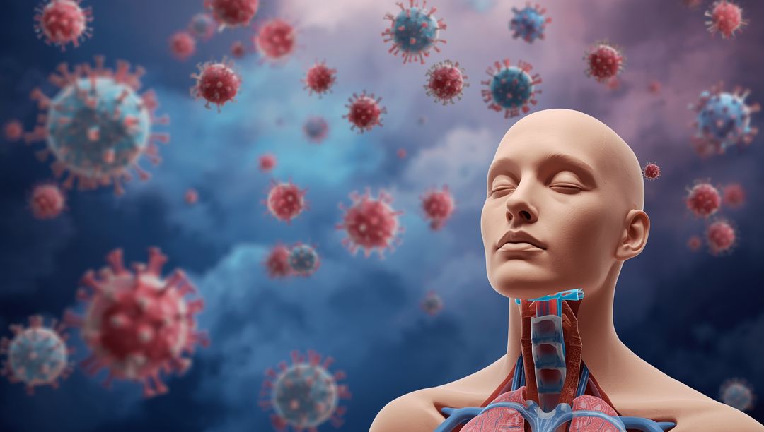 Anatomical Model with Virus Particles in Digital Art