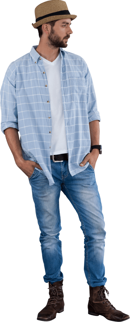 Fashionable Man in Hat and Casual Outfit Transparent Design