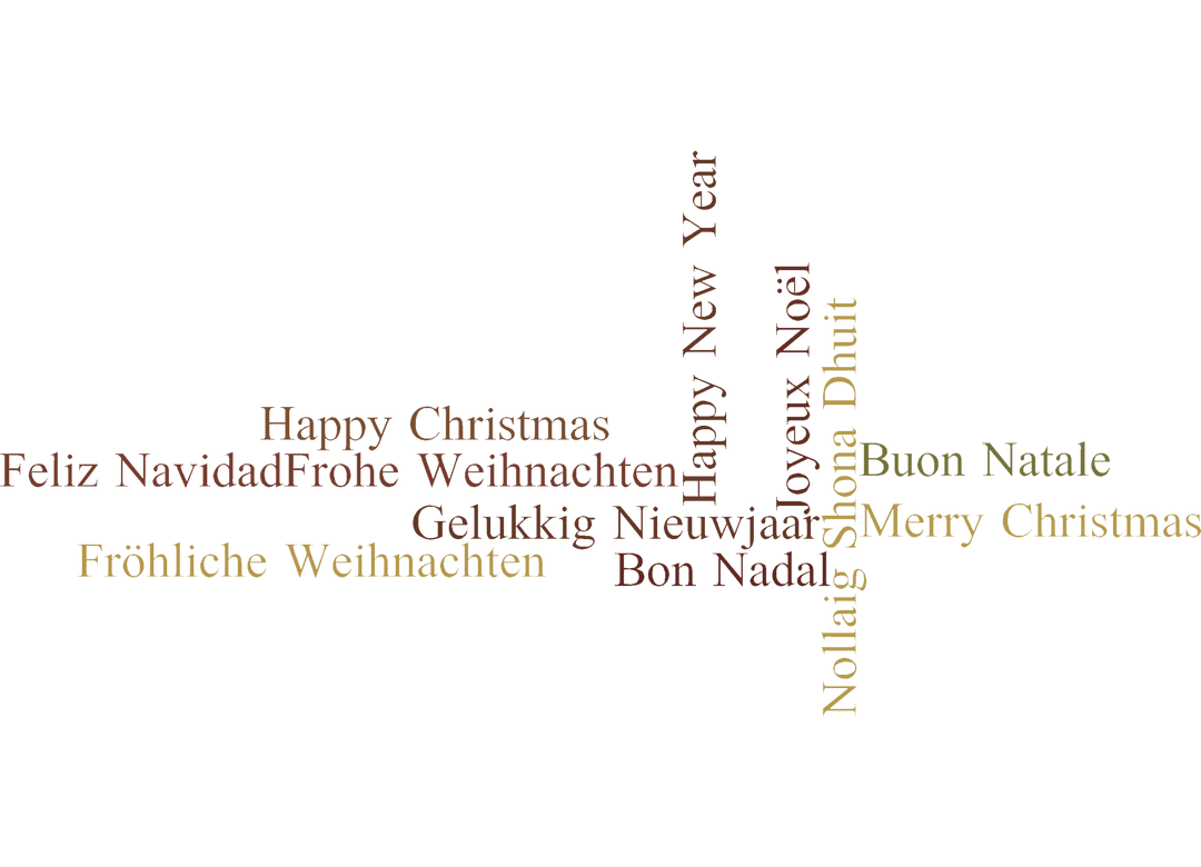 Multilingual Christmas Greetings Word Cloud on Transparent Background