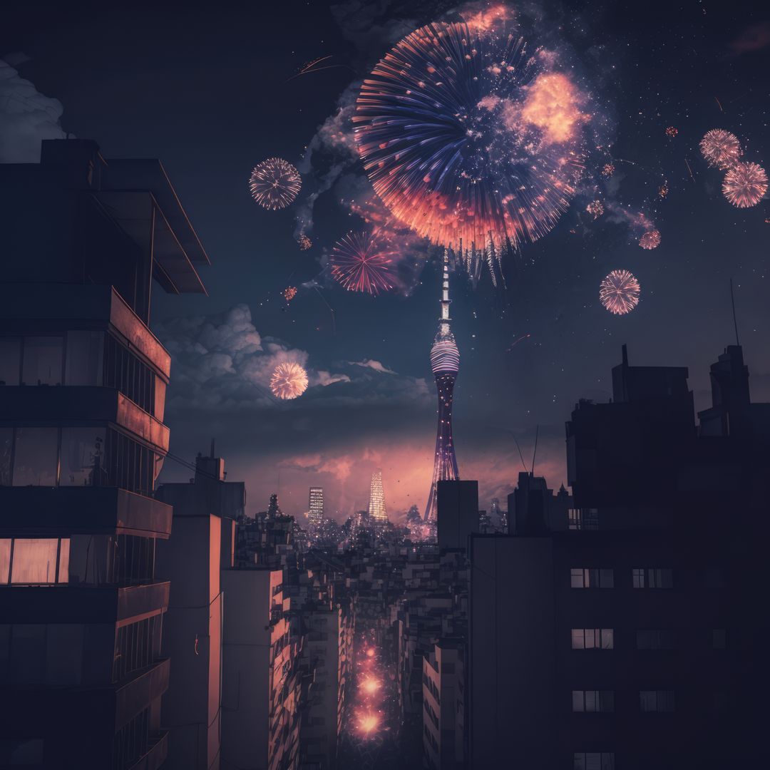 Fireworks exploding over cityscape, created using generative ai technology - Free Images, Stock Photos and Pictures on Pikwizard.com