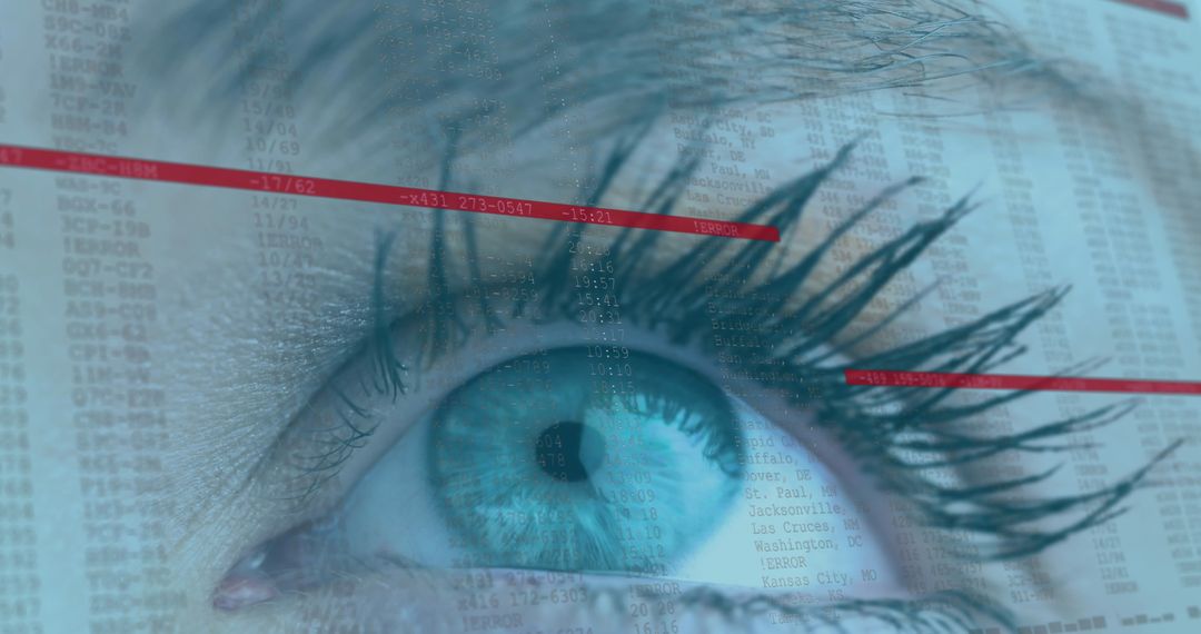 Close-up of Woman's Eye with Digital Data Overlay