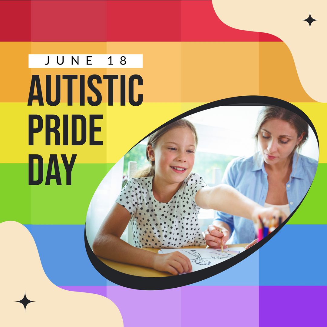 Autistic Pride Day Banner with Mother and Daughter Drawing