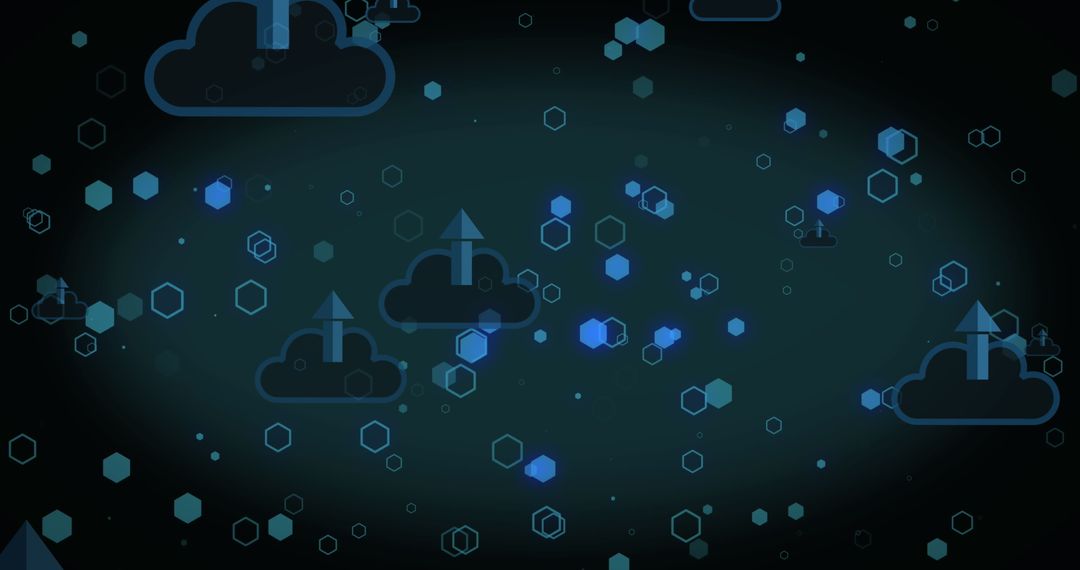 Digital Clouds with Arrows and Hexagonal Shapes Background