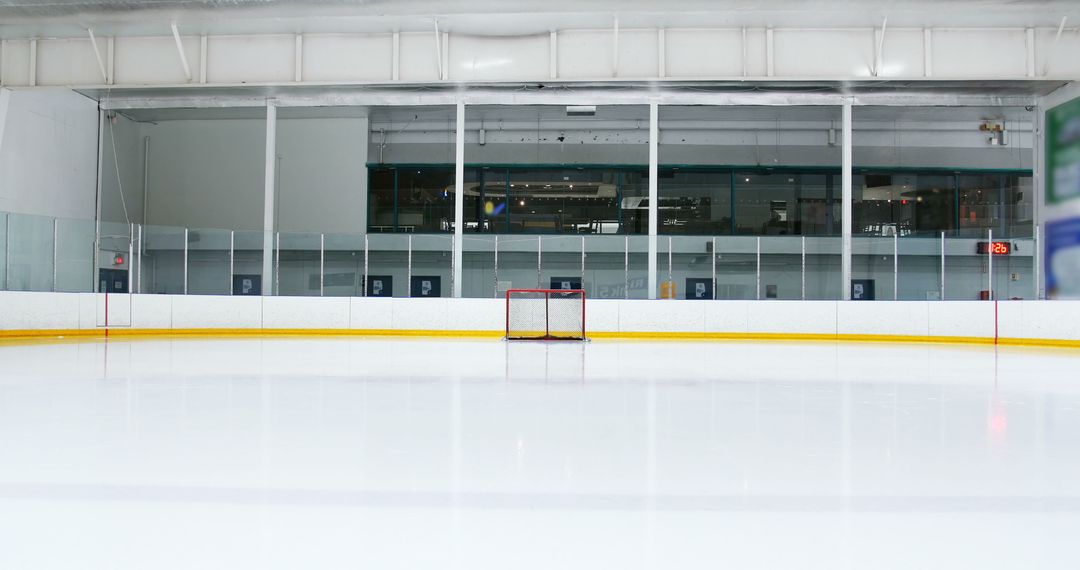 General view of ice hockey rink with goal and copy space - Free Images, Stock Photos and Pictures on Pikwizard.com