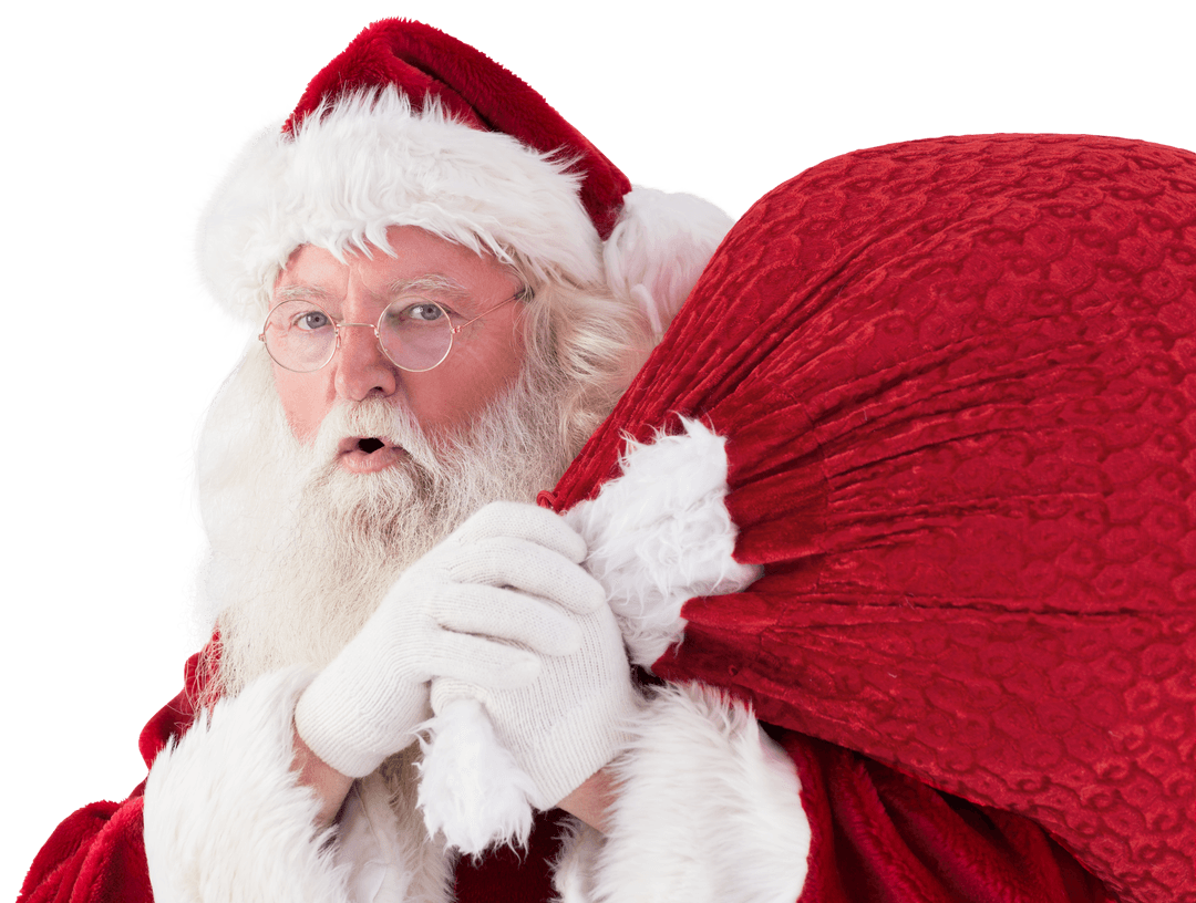 Transparent Santa Claus Holding a Classic Sack of Gifts