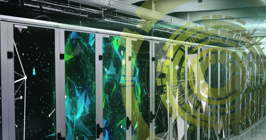 Digital Interface Concept Over Data Server Racks in Server Room
