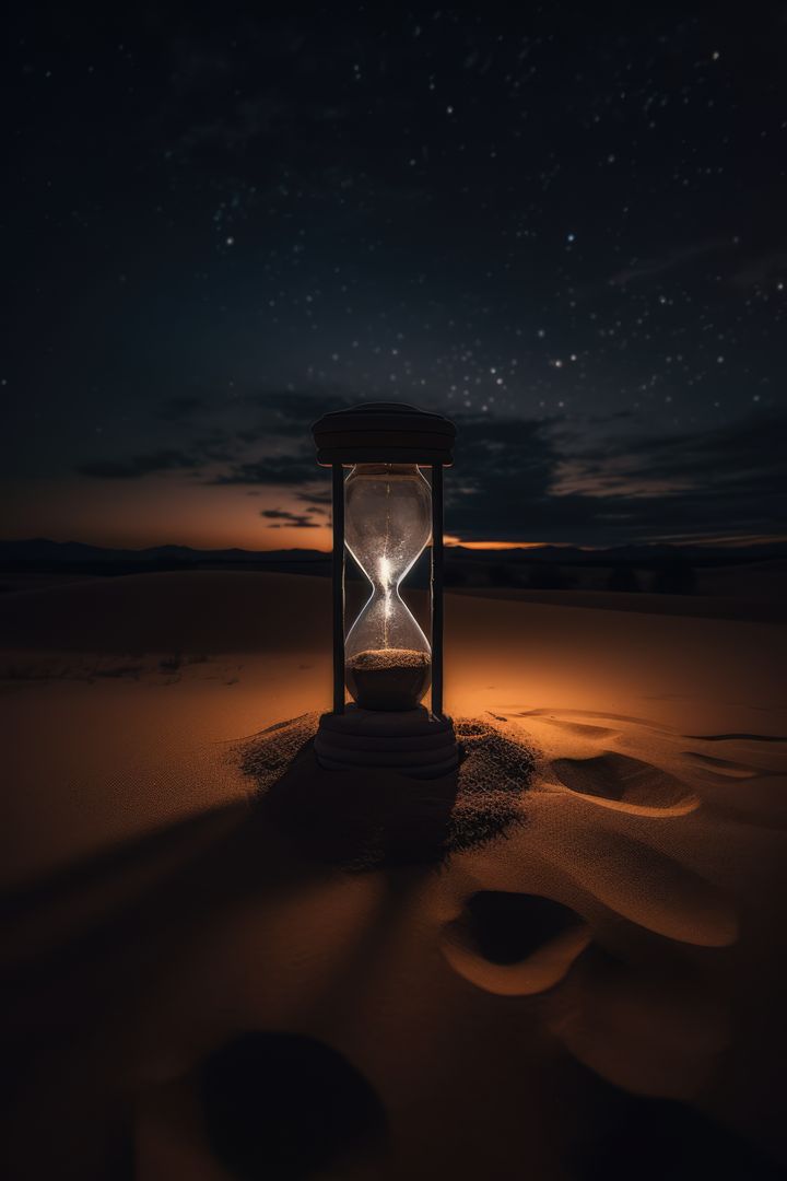 Hourglass Illuminated by Starry Night in Desert - Free Images, Stock Photos and Pictures on Pikwizard.com