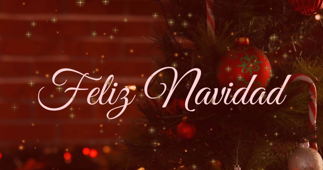 Feliz Navidad Message with Decorated Christmas Tree for Festive Greeting