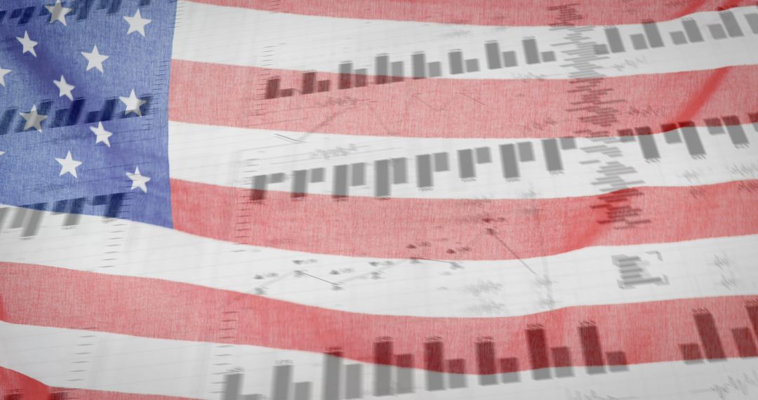 Data Analytics Graphics Overlay on American Flag Background
