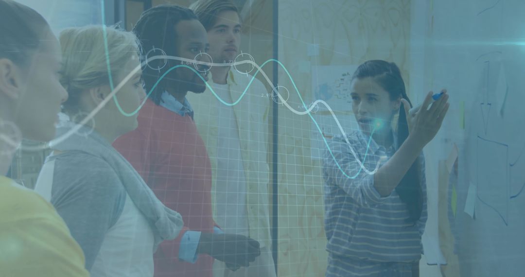 Innovative Team Planning Discussing Strategy with Graph Overlay