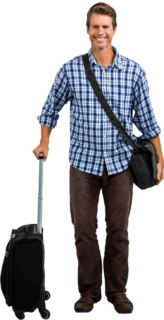 Transparent Travel Enthusiast Relaxes with Luggage