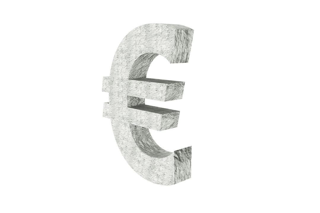 Digital Euro Symbol 3D Render on Transparent Background