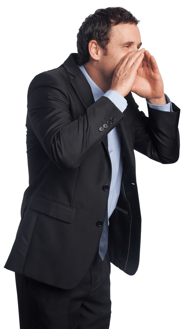 Businessman Calling for Attention on Transparent Background