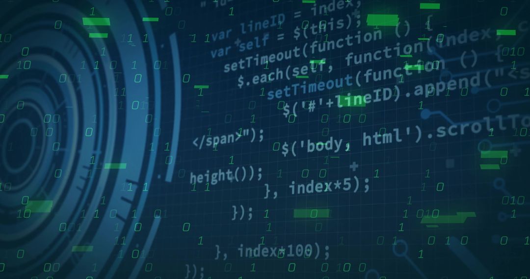 Futuristic Digital Interface with Coding and Cyber Elements