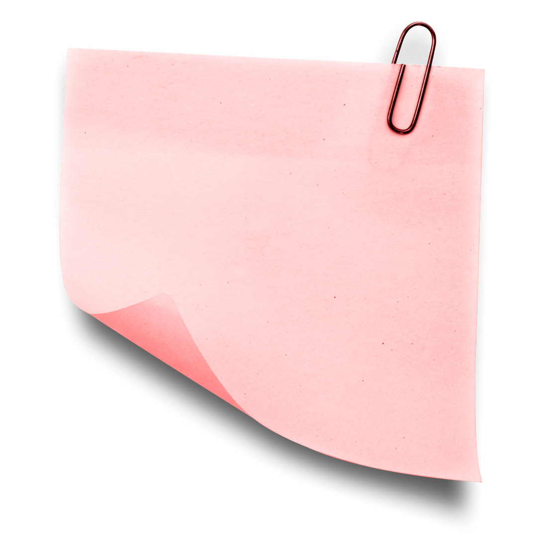 Transparent Pink Adhesive Note with Paper Clip for Workspace Organization - Download Free Stock Images Pikwizard.com