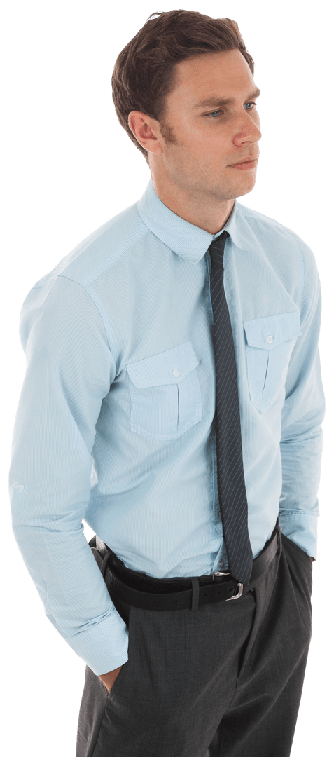 Transparent Businessman Pondering with Hands in Pockets