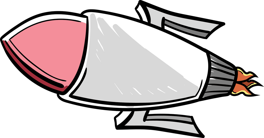 Rocket Illustration with Pink Nose Cone on Transparent Background