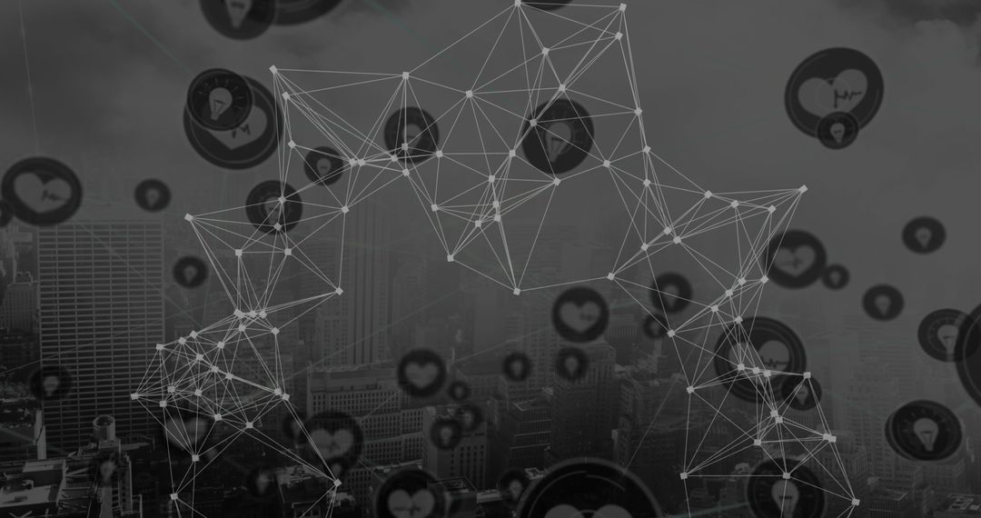 Digital Connections Over Cityscape Overlay Icons Network