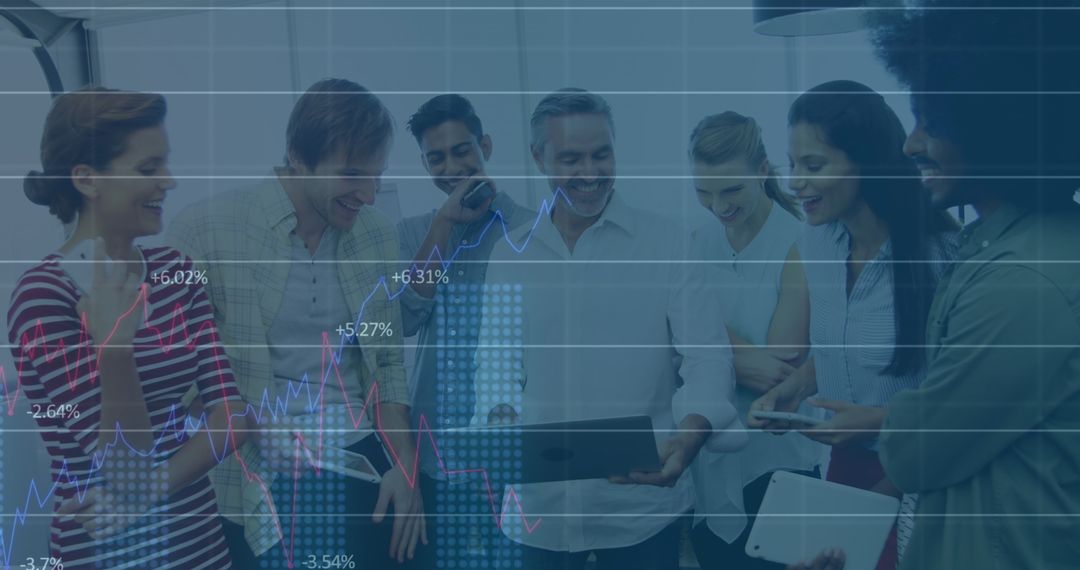 Diverse Team Analyzing Financial Data Efficiently in Modern Office