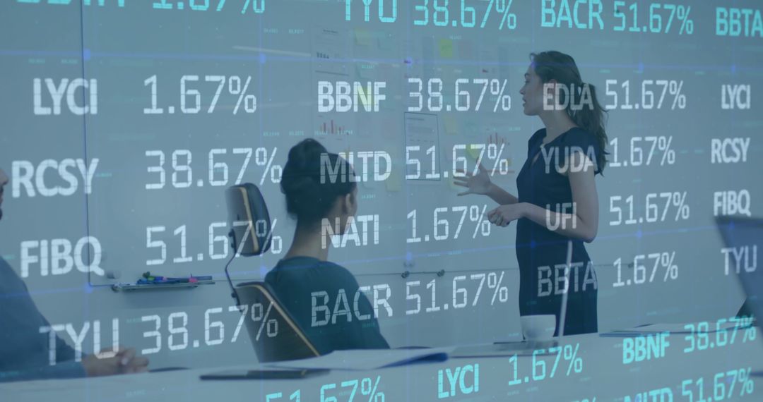 Business Analyst Presenting Data Trends in Modern Office