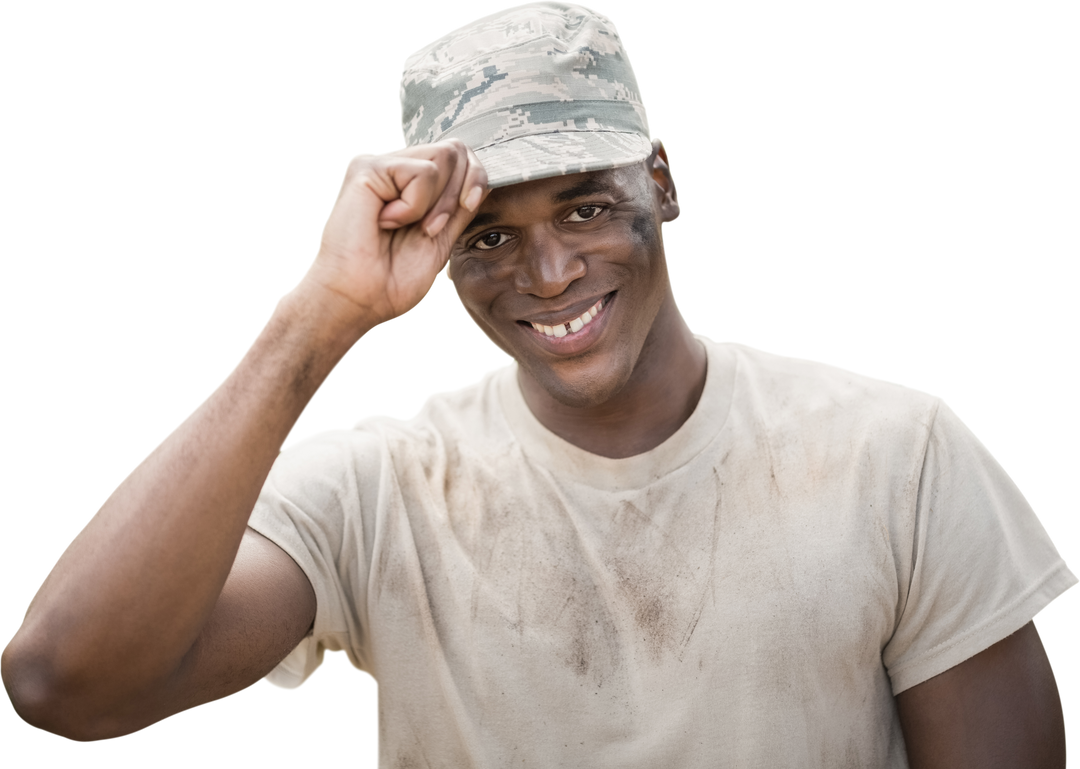 Smiling African American Soldier Holding Cap on Transparent Background - Download Free Stock Images Pikwizard.com