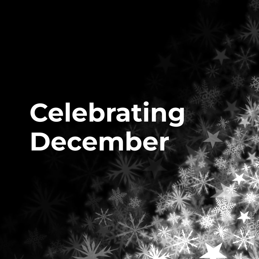 Celebrating December with Snowflakes and Stars against Black Background