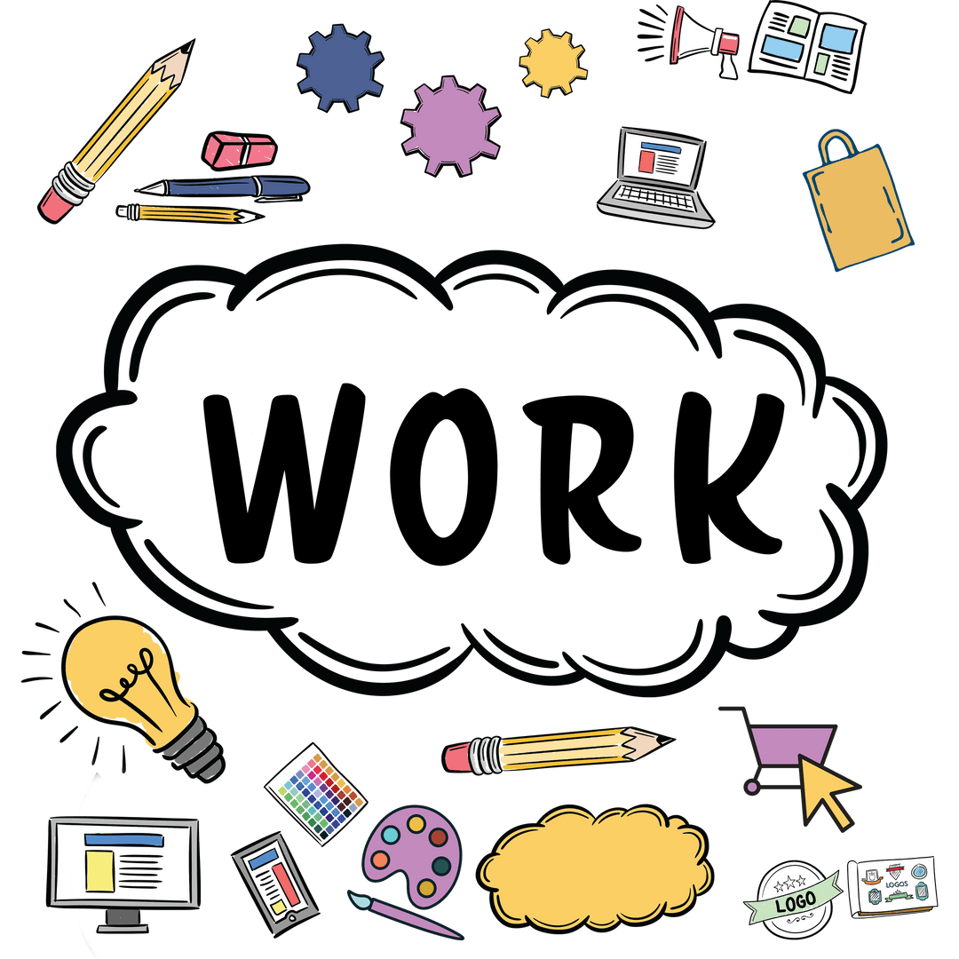 Creative Work Icons on Transparent Background for Business