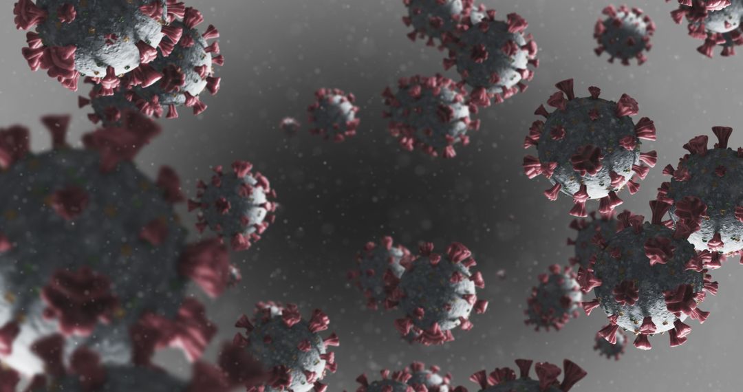 Floating Macro Coronavirus Cells on Grey Background