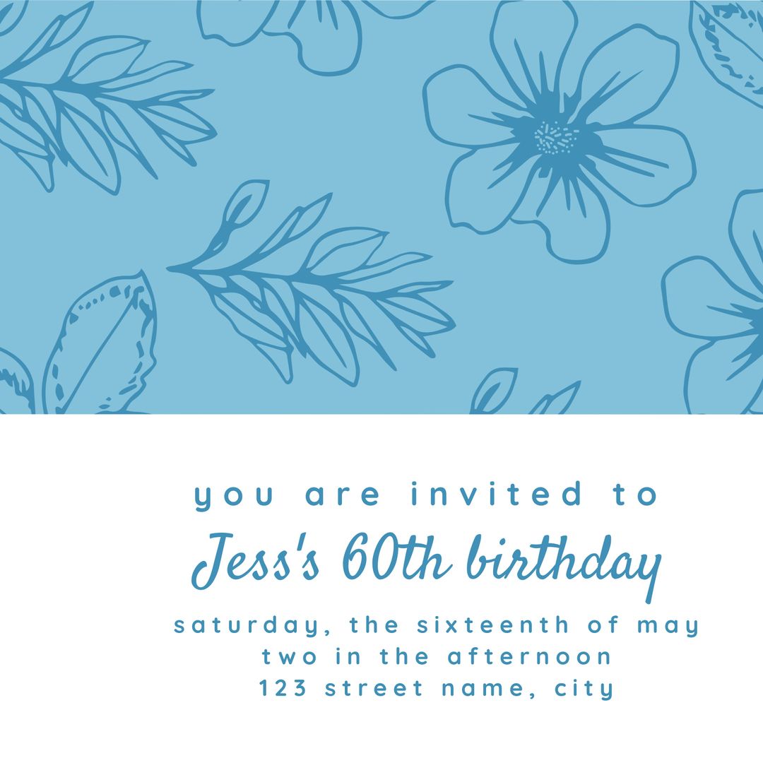 Elegant Blue Floral Invitation Template for Birthday Celebrations - Download Free Stock Templates Pikwizard.com