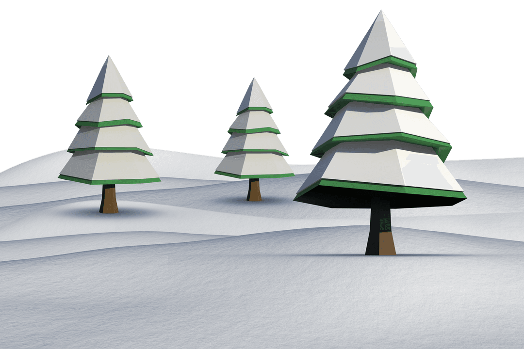 Transparent Triangular Fir Trees on Snowy Hills