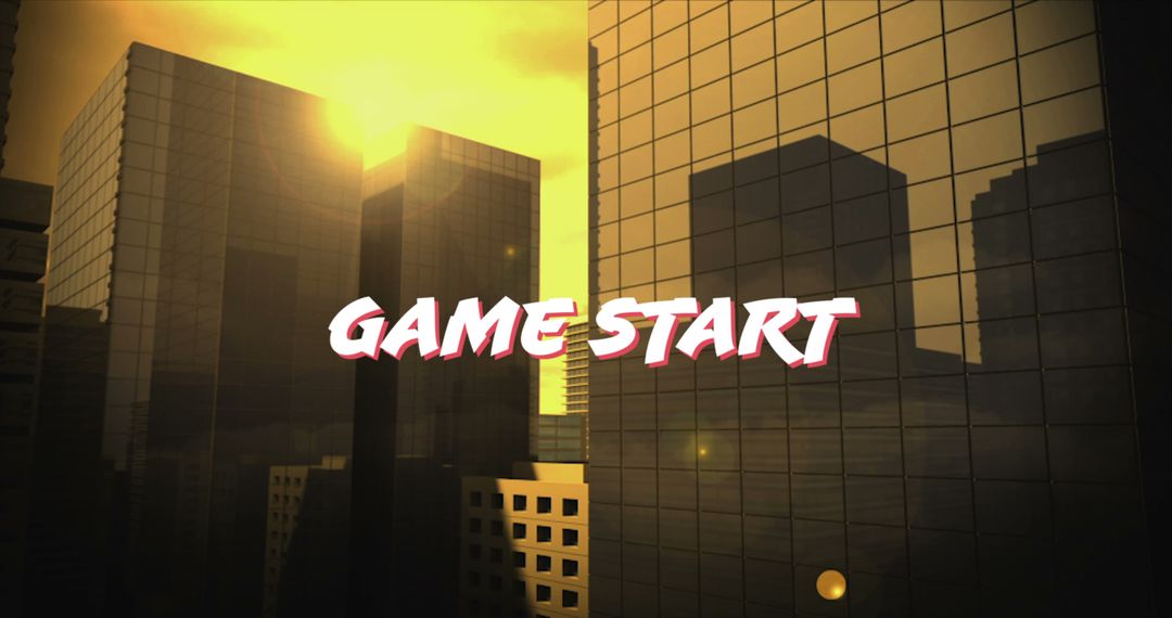 Virtual Game Start Screen with Urban Cityscape