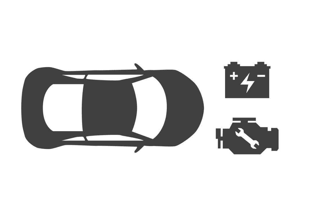 Transparent Car and Engine with Battery Icon