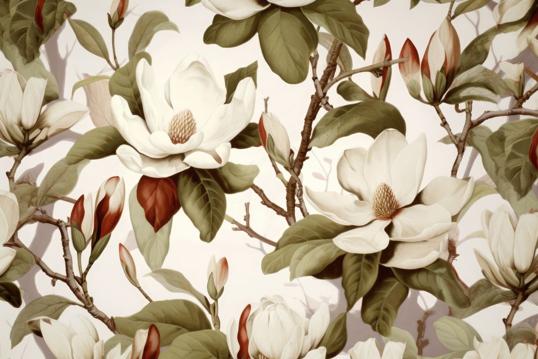 White magnolia flowers on white background, created using generative ai technology - Free Images, Stock Photos and Pictures on Pikwizard.com