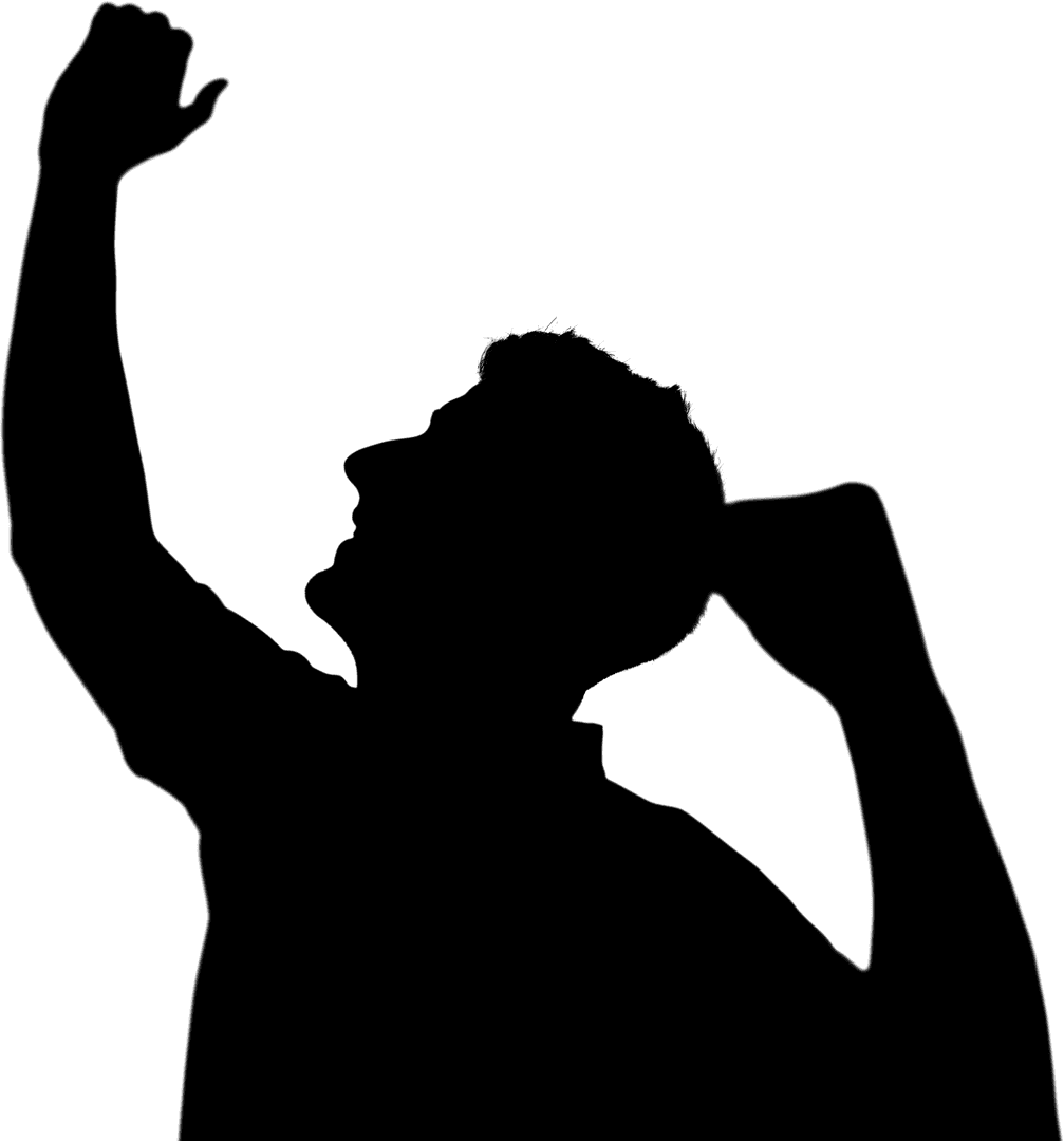 Silhouette of Man Making Victory Gesture on Transparent Background