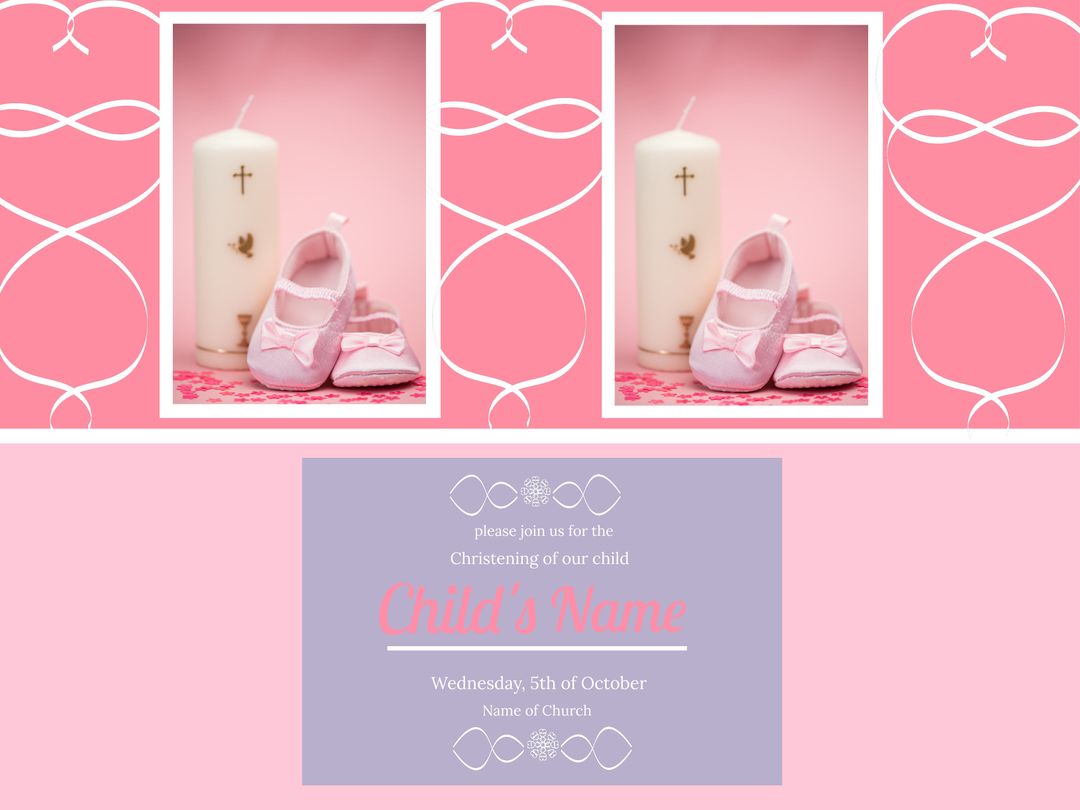 Baptism Invitation Template with Baby Shoes and Candle - Download Free Stock Templates Pikwizard.com