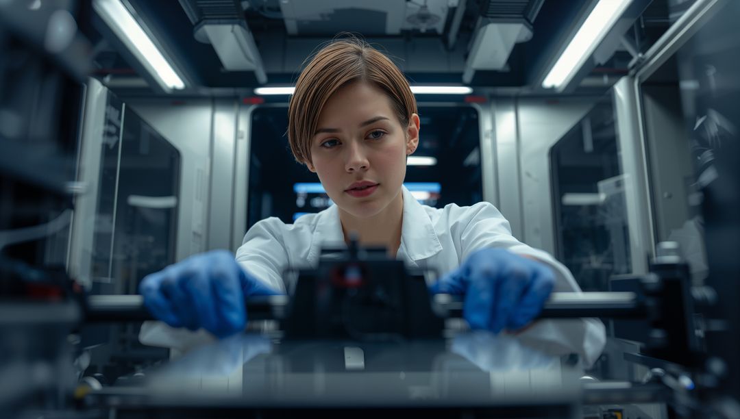 Lab Technician Adjusting Machine in High-Tech Research Facility